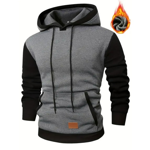 SYMOID Men Hoodies Fall and Winter Color Blocking Clothes for Men with Pocket Sweatshirt Pullover Dark Gray
