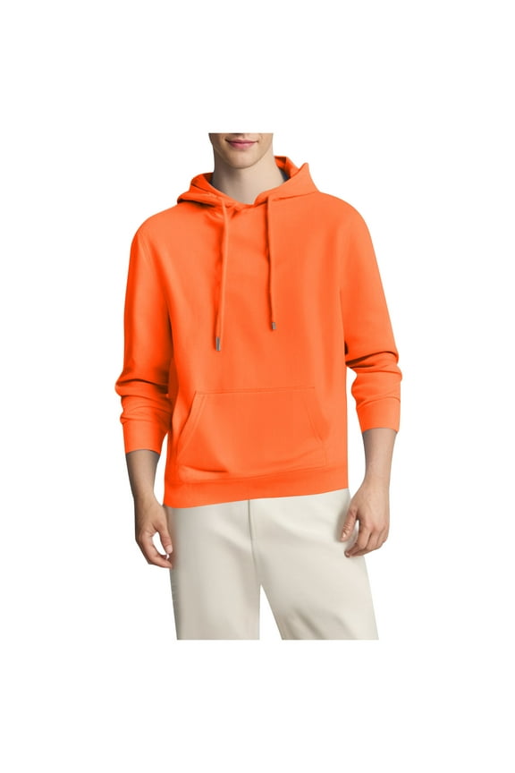 Men Hoodies Fall and Winter Plain Sweatshirt Pullover with Pocket Clothes for Men Orange