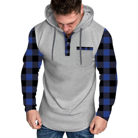 SYMOID Men Hoodies Lightweight Color Blocking Clothes for Men Blue Sweatshirt Pullover Fall and Winter