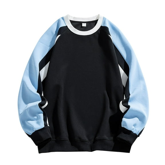 SYMOID Men Sweatshirt Blue Pullover Sweatshirt Color Blocking Mens Clothes Fall and Winter