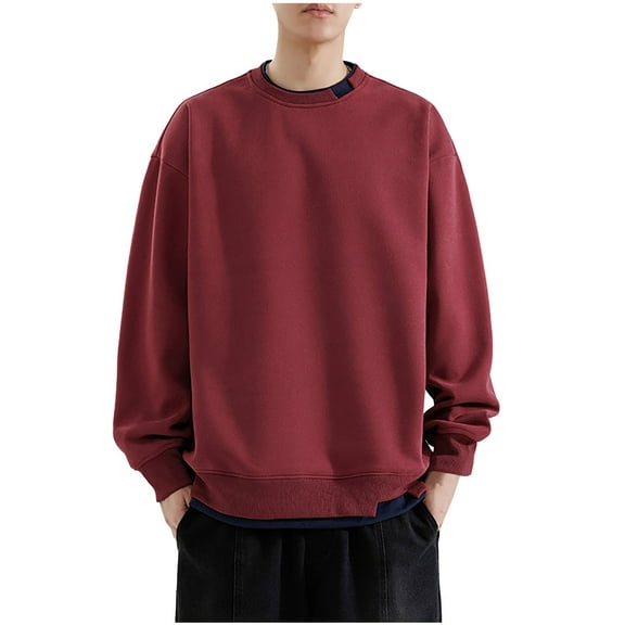 SYMOID Men Sweatshirts Fall and Winter Mens Clothes Plain Pullover Sweatshirt Red