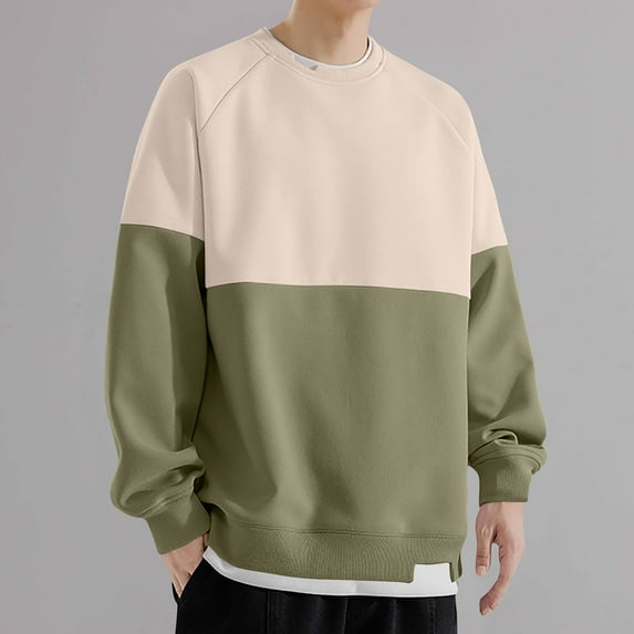 SYMOID Men Sweatshirts Fall and Winter Sweatshirt Pullover Color Blocking Clothes for Men Khaki