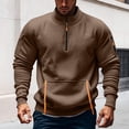 thumbnail image 1 of SYMOID Men's 100% Polyester Quarter Zip Sweatshirt - Brown 2XL Size, Slim Fit with Kangaroo Pocket & Sleeve Pocket, Ribbed Cuffs for Casual Outdoor Post-Workout Wear, 1 of 4