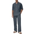 thumbnail image 1 of SYMOID Men's 2XL Gray Camp Collar Two-Piece Set - Stretchy Breathable Shirt & Straight-Leg Pants, 1 of 7