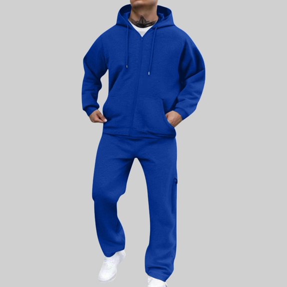 SYMOID Men's 2XL Navy Tracksuit Set - 100% Polyester Breathable Zip-Up Hoodie & Joggers with Pockets for Casual Home/Light Workout