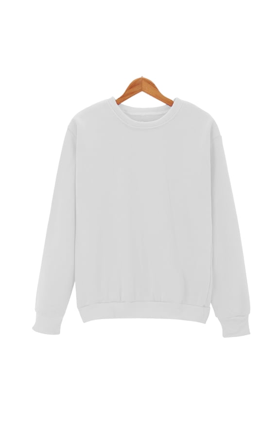 Men's 2XL White Crew Neck Sweatshirt - 100% Polyester Long Sleeve, Wrinkle-Resistant, Easy Care, Durable for Everyday Casual Wear