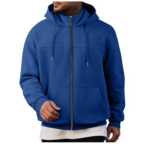 SYMOID Men's All-Season Polyester Zip-Up Hoodie - Blue, Size 2XL, Relaxed Fit with Kangaroo Pocket, Drawstring Hood & Ribbed Cuffs for Daily Casual & Light Outdoor Wear