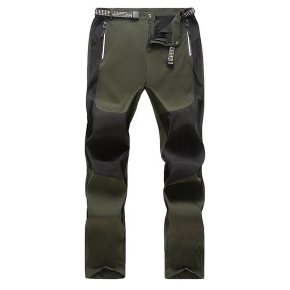 SYMOID Men's Army Green Hiking Pants Nylon Spandex - Stretchy Water Resistant, Reinforced Knees, Zippered Pockets, Color Block Straight Leg for Outdoor Camping (Size L)