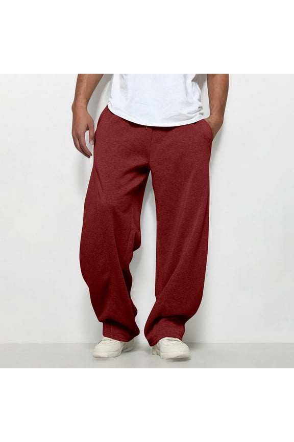 Men's Baggy Joggers - Size M, Wine Color, 100% Polyester Quick-Drying, Loose Fit Wrinkle-Resistant, Versatile for Loungewear/Casual/Low-Intensity Workouts