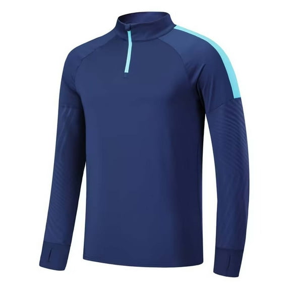 SYMOID Men's Big & Tall 4XL Dark Blue Long Sleeve Athletic Top - Half-Zip Stand Collar, Color Block, Breathable Nylon Spandex for Gym & Daily Outings