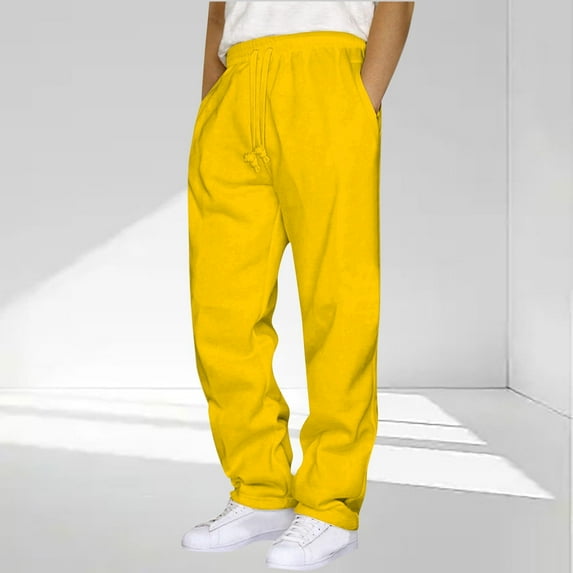 SYMOID Men's Big & Tall Comfy Joggers 4XL Yellow - Drawstring Waist, Side Pockets, 100% Polyester Machine Washable Quick Dry - Ideal for Daily Wear/Gym/Lounge | Walmart