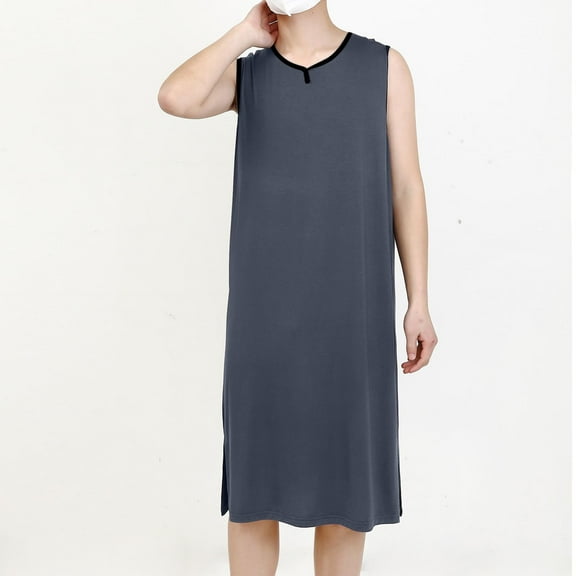 SYMOID Men's Big & Tall Sleeveless Long Robe - Modal Cotton Polyester Blend, Soft Wrinkle-Resistant, Silver, Size 3XL - Great for Loungewear, Sleep & Post-Surgical Use
