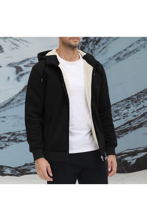 GUZOM Men's Black Lined Zip Up Hoodie,Spandex Warm Hooded Jacket,Regular Fit,Size S,Easy Care for Daily Errands & Light Outdoor Wear