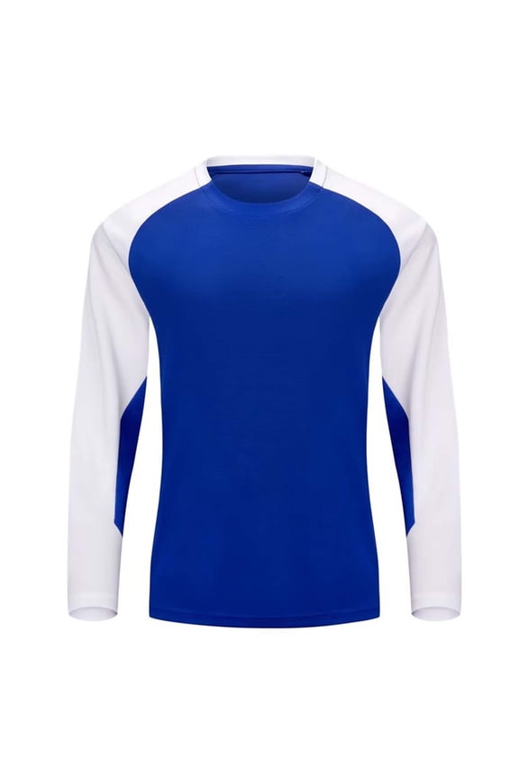 Men's Blue Raglan Long Sleeve T-Shirt - Size M, 95% Polyester 5% Spandex, Breathable Stretch, Color-Block Round Neck for Casual & Sports Use