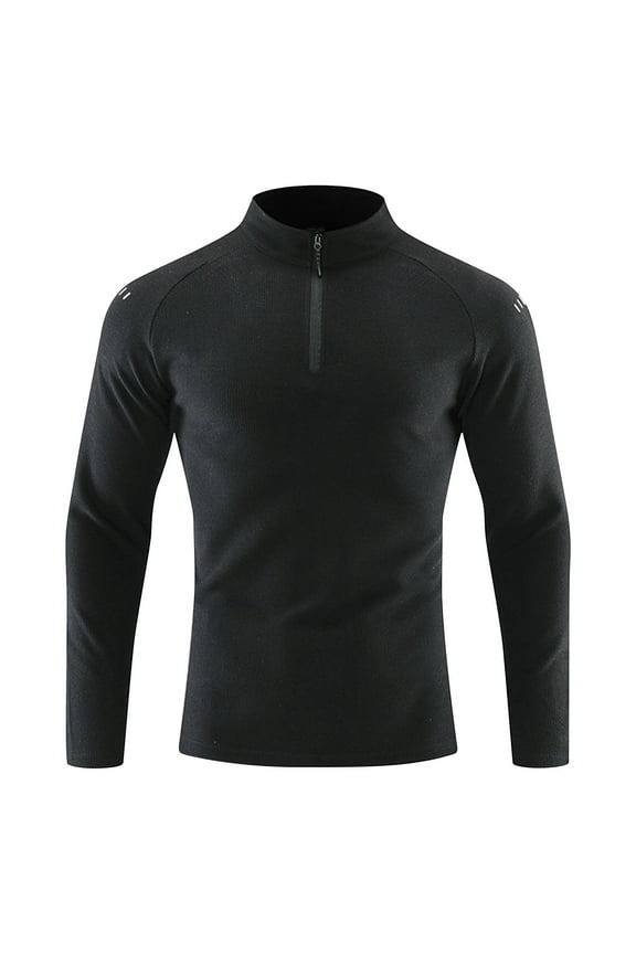 Men's Breathable Quarter Zip Long Sleeve Shirt - 100% Polyester Quick Dry Slim Fit Raglan Top for Gym, Hiking & Casual Wear, Black, Size XL
