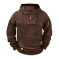 thumbnail image 1 of SYMOID Men's Brown Polyester Half-Zip Hoodie - Warm, Durable, Size L | With Kangaroo Pocket, Sleeve Zipper & Adjustable Drawstring | For Daily Wear & Light Outdoor Activities, 1 of 3