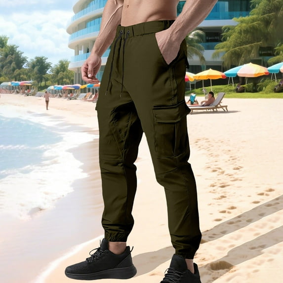 SYMOID Men's Cargo Jogger Pants Army Green Size XL | 100% Polyester, Adjustable Drawstring Waist & Multiple Pockets | Quick Dry Wrinkle Resistant for Casual Outdoor Travel