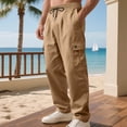 thumbnail image 1 of SYMOID Men's Cargo Pants - 100% Polyester, Relaxed Fit, Drawstring Waist & Multi-Pocket, Khaki Color, Size M - Perfect for Casual Daily/Outdoor/Work Wear, 1 of 9