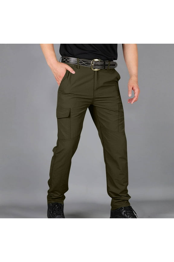 Men's Cargo Pants Army Green Size S - 100% Polyester Quick-Drying Multi-Pocket Durable for Work, Hiking & Casual Wear