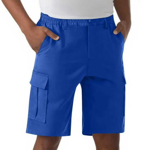 SYMOID Men's Cargo Shorts - 100% Polyester Quick-Drying, Multi-Pocket Elastic Waist - Size S, Blue - Ideal for Casual/Outdoor/Work