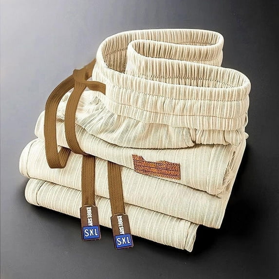 SYMOID Men’s Casual Pants 100% Polyester - Breathable Wrinkle-Resistant Relaxed Fit, Beige, Size M for Daily Wear