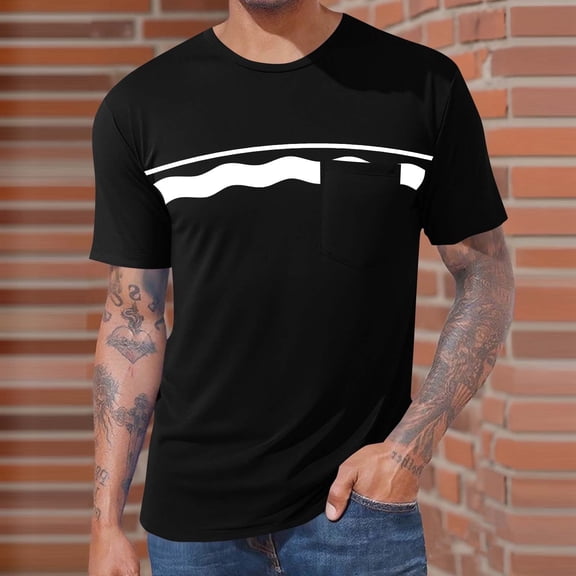 SYMOID Men's Casual T-Shirt, Stretchy 95% Polyester 5% Spandex Blend with Chest Pocket & Subtle Graphic, Black, Size L - Wrinkle-Resistant, Everyday Comfort