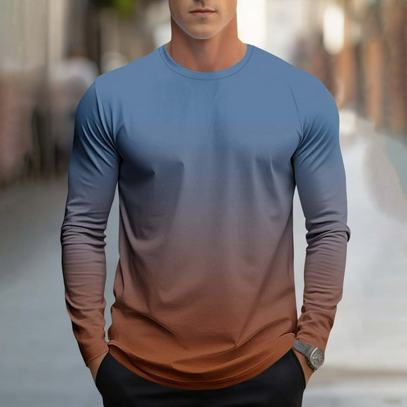 GUZOM Men's Coffee Long Sleeve Crew Neck Shirt,Cotton Blend,Breathable Quick-Dry,Versatile for Daily/Workout,Size M