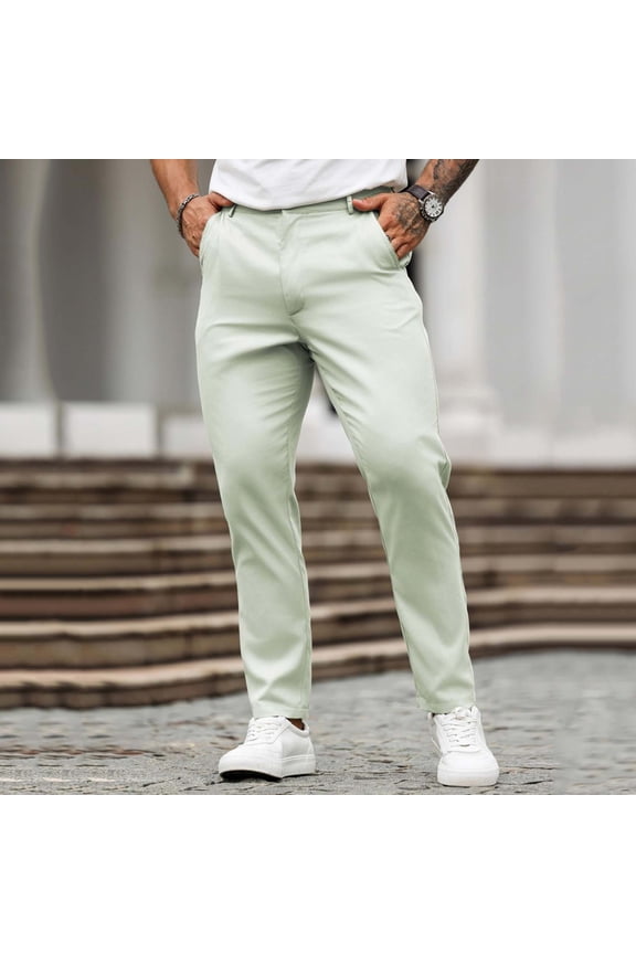 Men's Comfort Stretch Straight Leg Pants - Nylon Spandex, Versatile for Daily/Business Casual, Green, Size M