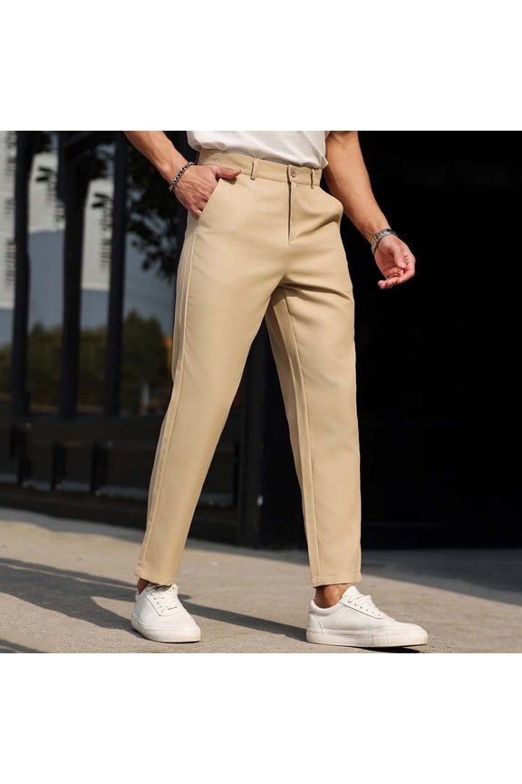 Men’s Comfortable Nylon Spandex Straight Leg Pants - Khaki, Size S - Perfect for Business Casual & Everyday Wear
