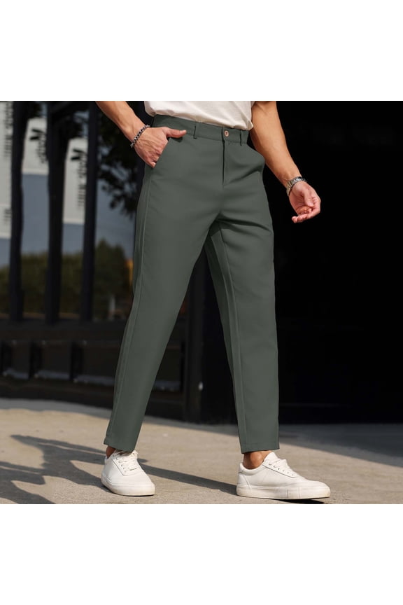 Men's Comfortable Stretchy Nylon Spandex Pants - Straight Leg, Dark Gray, Size M - Business Casual Daily Wear for Men