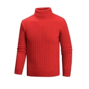 SYMOID Mens Cotton Knit Ribbed Turtleneck Sweater - Size XL, Red, Lightweight for Fall Winter, Versatile Layering, Affordable