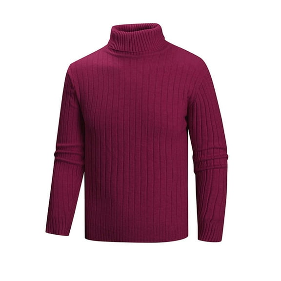 SYMOID Men's Cotton Knit Turtleneck Sweater - Size XL, Wine, Fall Winter Warm & Versatile for Layering & Everyday Wear