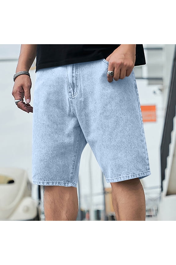 Men's Denim Shorts Size 42 - Light Blue Relaxed Fit, Knee-Length 100% Cotton for Casual Everyday & Outdoor Wear
