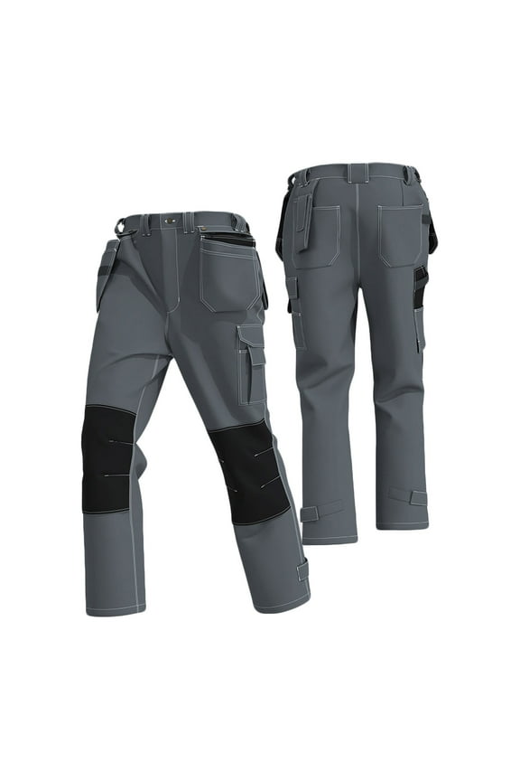 Men's Durable Oxford Work Pants (L Size, Gray) - Reinforced Knees, Multi-Pocket Straight Leg Utility Pants for Carpenters/Mechanics