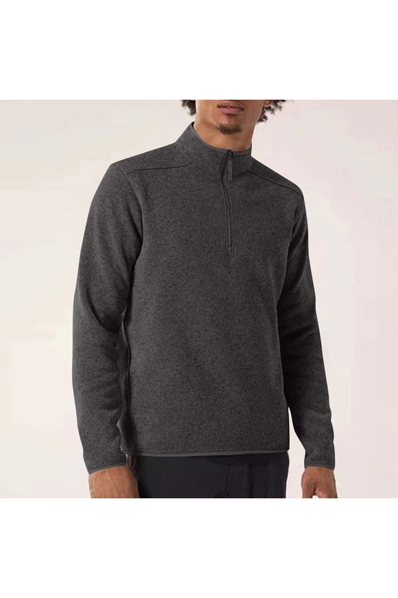 Men's Fleece Half-Zip Sweater - Nylon-Spandex Blend, Slim Stretch Fit, Long Sleeve Mock Neck for Fall/Winter, Dark Gray, Size 2XL - Casual & Outdoor Layering Wear