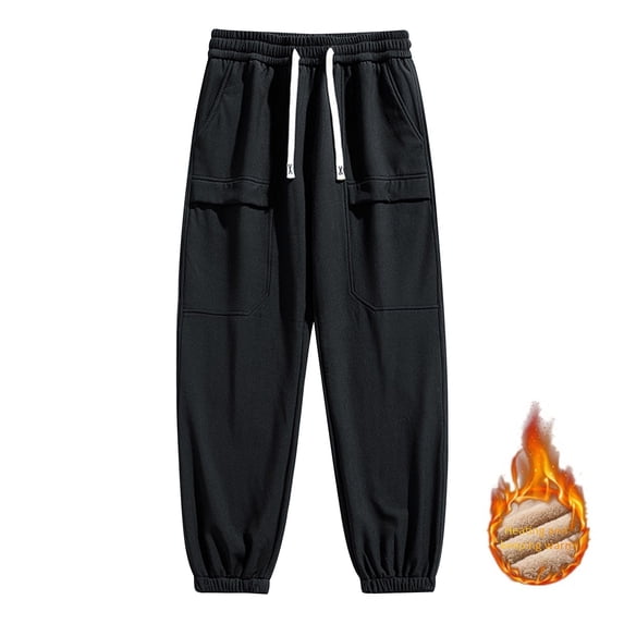 GUZOM Men's Fleece Lined Jogger Pants Relaxed Fit,Black,Size L,Warm for Cool Weather,100% Polyester with Functional Pockets