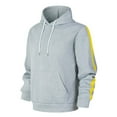 thumbnail image 1 of SYMOID Men's Gray 100% Polyester Pullover Hoodie - S Size, Relaxed Fit with Drawstring Hood, Kangaroo Pocket & Yellow Stripe Sleeves, Ribbed Cuffs for Casual/Gym Use, 1 of 3