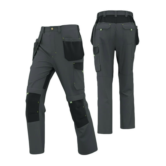 SYMOID Men's Gray Heavy-Duty Oxford Work Pants - Size 2XL, Multi-Pocket, Knee Reinforced & Reflective for Construction/Mechanic