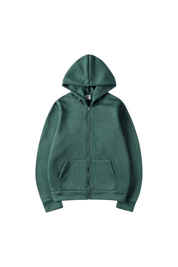Men's Green Full Zip Hoodie - 100% Polyester, Size L, Kangaroo Pocket, Ribbed Cuffs/Hem, Lightweight for Everyday Casual & Layering