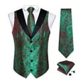 thumbnail image 1 of SYMOID Men's Green Paisley Vest Set with Tie & Pocket Square - Satin Lapel, Wrinkle-Resistant, Formal for Wedding/Prom, Size 2XL, 1 of 6