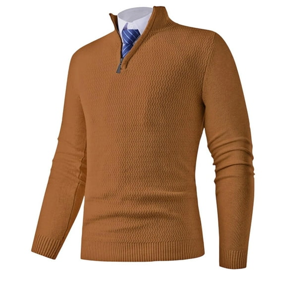 SYMOID Men's Half-Zip Mock Neck Sweater - Slim Fit Polyester, Wrinkle-Resistant, Machine Washable, Coffee Color, Size L