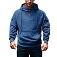 thumbnail image 1 of SYMOID Men's Half Zip Hoodie - 100% Polyester, Relaxed Fit with Kangaroo & Sleeve Pockets, Raglan Sleeves, Adjustable Hood, Navy, Size L - for Casual/Outdoor Wear, 1 of 7