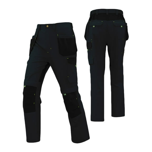 SYMOID Men’s Heavy Duty Oxford Cloth Work Pants - Multi-Pocket, Reinforced Knee, Reflective, Water-Resistant, Dark Blue, Size M