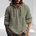 thumbnail image 1 of SYMOID Men's Hooded Shirt Linen-Like Polyester - Quick-Dry, Wrinkle-Resistant, Half Placket, Army Green, Size XL, 1 of 5