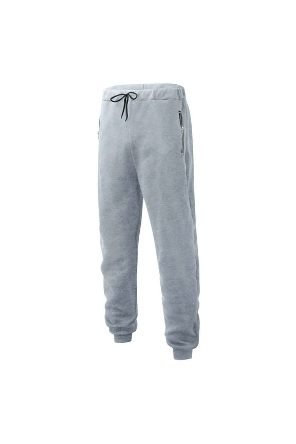 Men's Jogger Pants 100% Polyester Tapered Leg with Zip Pockets Elastic Waist Quick-Drying Breathable Gray Size L for Casual, Gym & Loungewear
