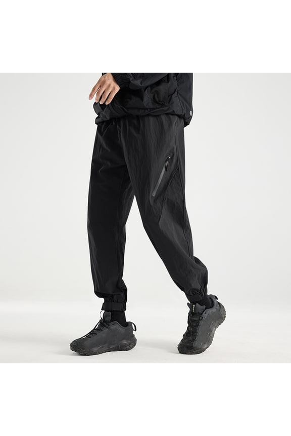 Men's Jogger Pants Black Size XL - Nylon Spandex Blend, Stretchy Breathable, Casual Streetwear with Zipper Pockets for Daily & Light Outdoor Use