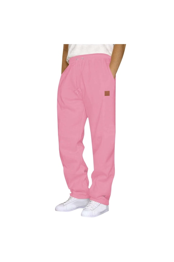 GUZOM Men's Joggers Size M 100% Polyester Elastic Waist with Drawstring,Side Pockets,Wrinkle-Resistant Quick-Drying,Pink