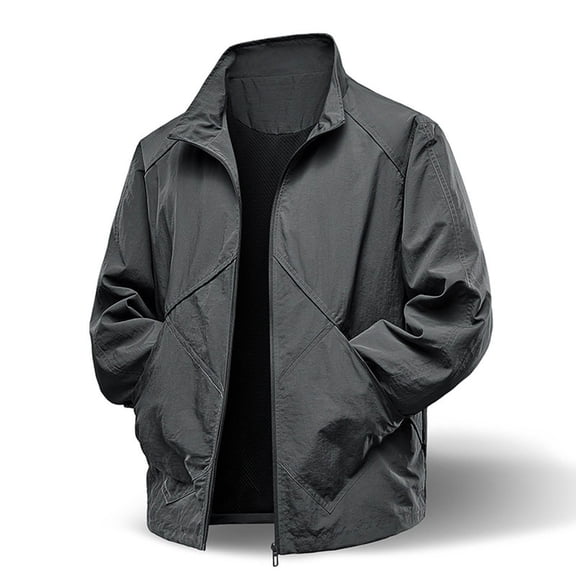 GUZOM Men's Lightweight Nylon Spandex Jacket Dark Gray Size L,4-Way Stretch Water-Resistant,Relaxed Fit for Commuter Work Outdoor