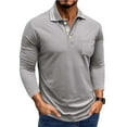 thumbnail image 1 of SYMOID Men's Long Sleeve Pique Cotton Polo Shirt - 3-Button, Chest Pocket, Everyday Casual, Gray, Size S, 1 of 7