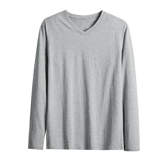 SYMOID Men's Long Sleeve V-Neck Cotton Shirt - Gray, Size L - Affordable Versatile Everyday Basic for Casual & Office Wear
